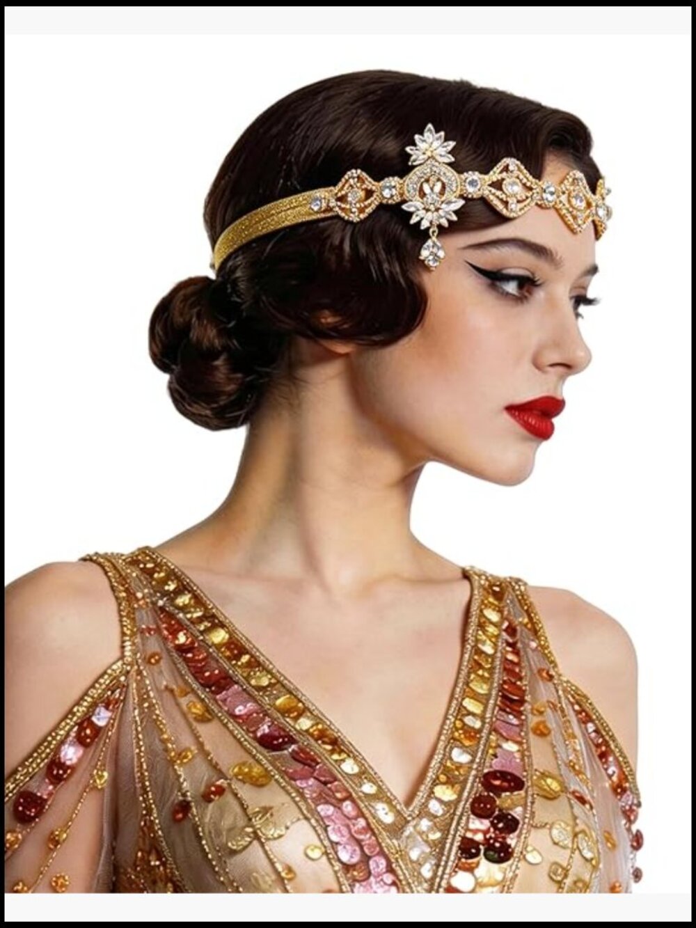 Vintage Gold Crystal Headband Art Deco Rhinestone Hair Jewelry - Picture 1 of 6